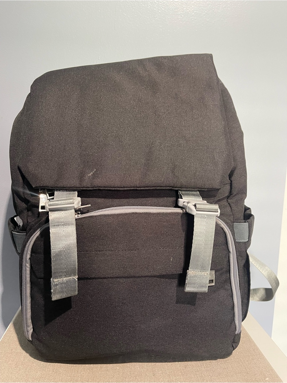 Black Diaper Backpack with Gray Accents